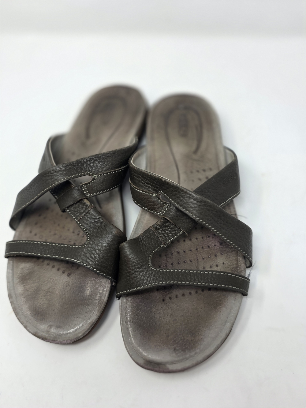 KEEN Brown Leather Cross Strap Slide Sandals Women’s 9.5